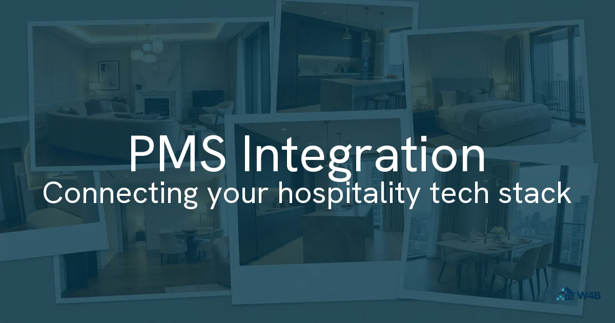 Website connected to a property management system, channel manager and booking engine