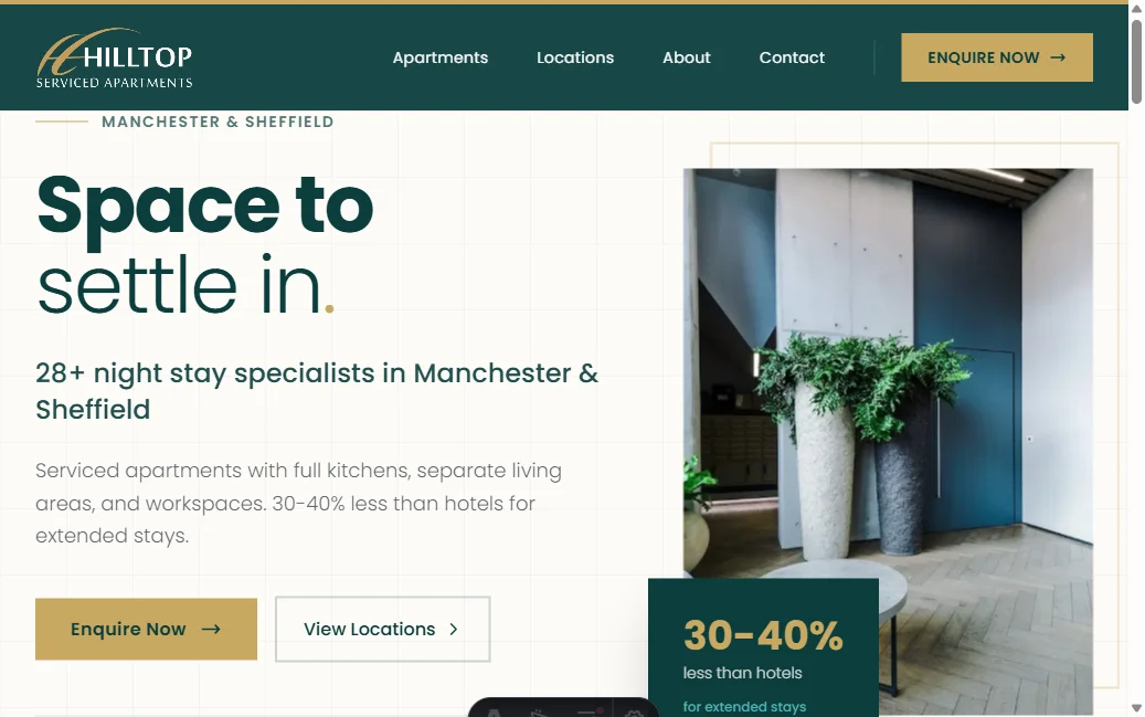 Hilltop Serviced Apartments website