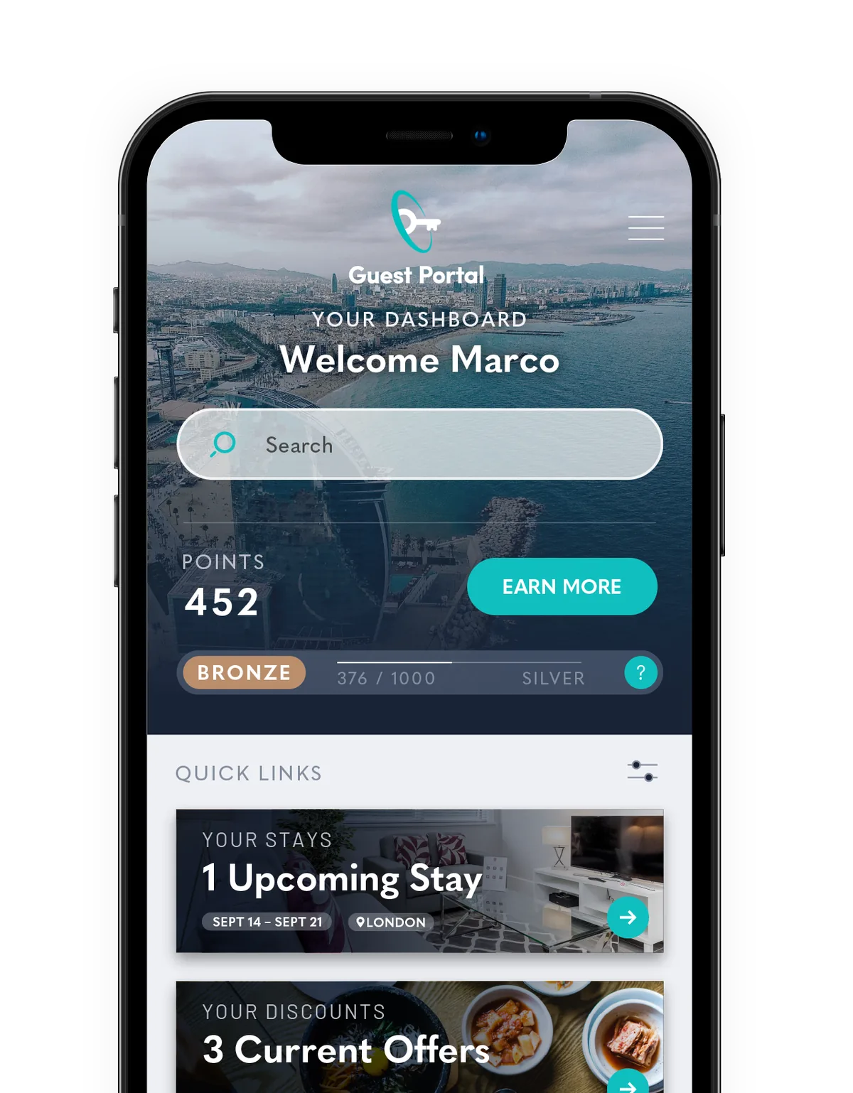 Guest Portal app interface on phone
